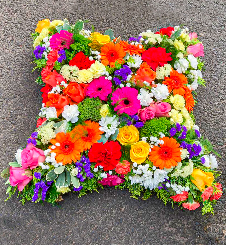 Loose Cushion Vibrant Colours, Funerals, Radcliffe Florist, Flowers